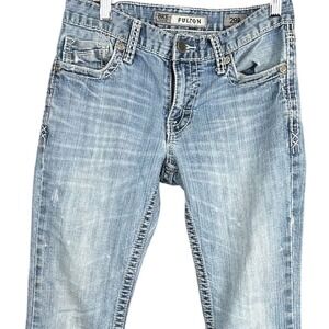 BKE Fulton Straight Leg Jeans Mens 29R Light Wash Embroidered Contrast Stitch